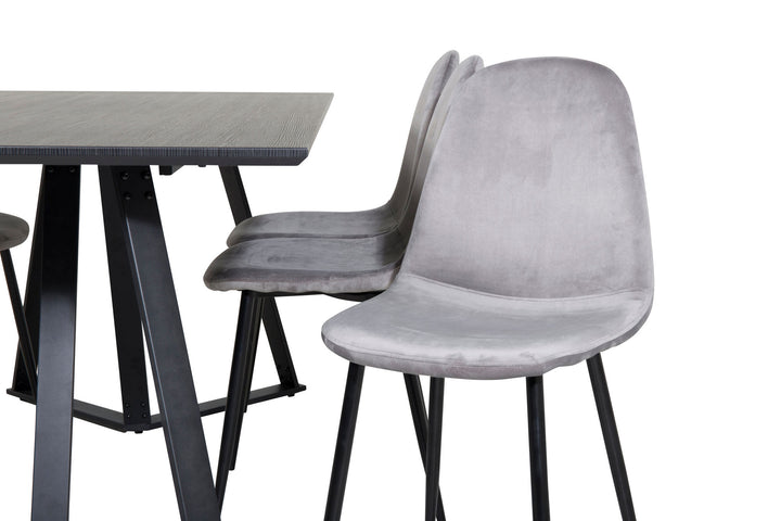 Venture Home Marina Dining Table - Black top / Black Legs +Polar Dining Chair - Black legs / Light Grey Velvet (ersätter 19902-885)_6