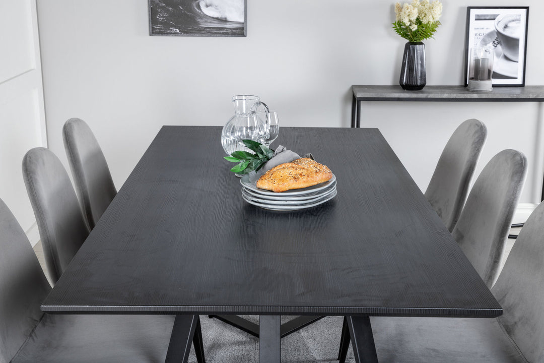 Venture Home Marina Dining Table - Black top / Black Legs +Polar Dining Chair - Black legs / Light Grey Velvet (ersätter 19902-885)_6