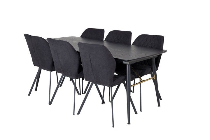 Venture Home Gold Extention table - 180/220*85*H76 Black Veneer - Black legs - Brass details+Gemma Dining Chair - Black Legs - Black Fabric_6
