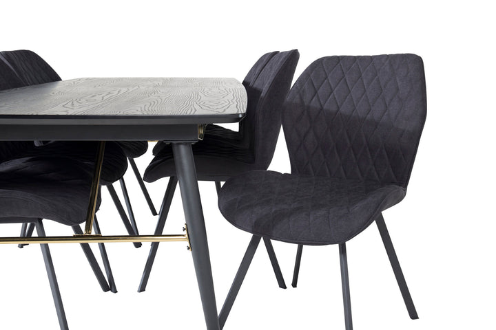 Venture Home Gold Extention table - 180/220*85*H76 Black Veneer - Black legs - Brass details+Gemma Dining Chair - Black Legs - Black Fabric_6