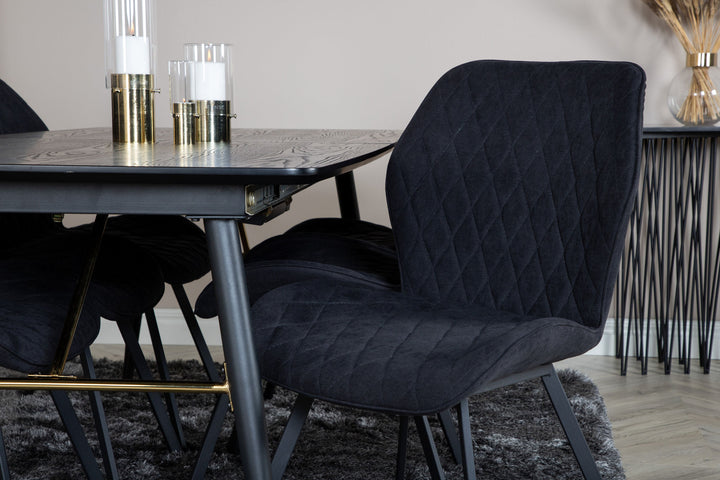 Venture Home Gold Extention table - 180/220*85*H76 Black Veneer - Black legs - Brass details+Gemma Dining Chair - Black Legs - Black Fabric_6