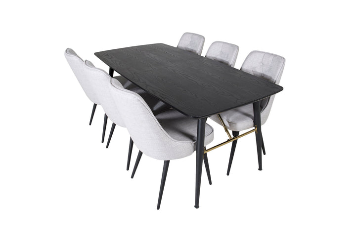 Venture Home Gold Extention table - 180/220*85*H76 Black Veneer - Black legs - Brass details+Velvet Deluxe Dining Chair - Black Legs - Light Grey Fabric_6