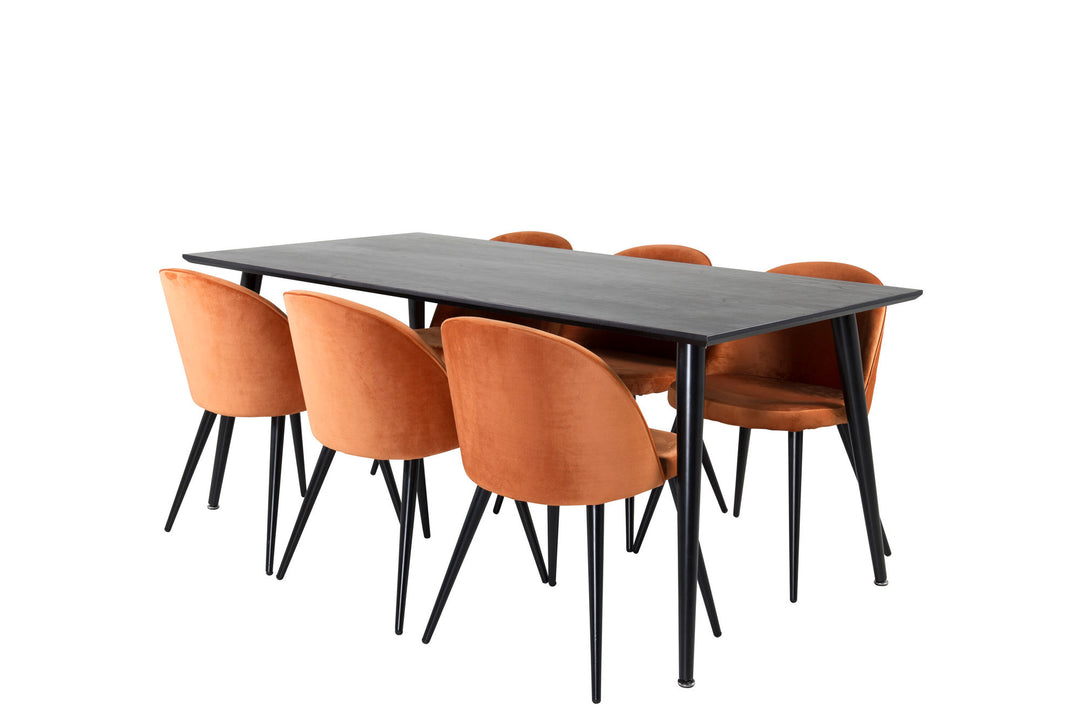 Venture Home Dipp Dining Table - 180*90cm - Black Veneer / all black legs +Velvet Dining Chair - Orange / Black_6