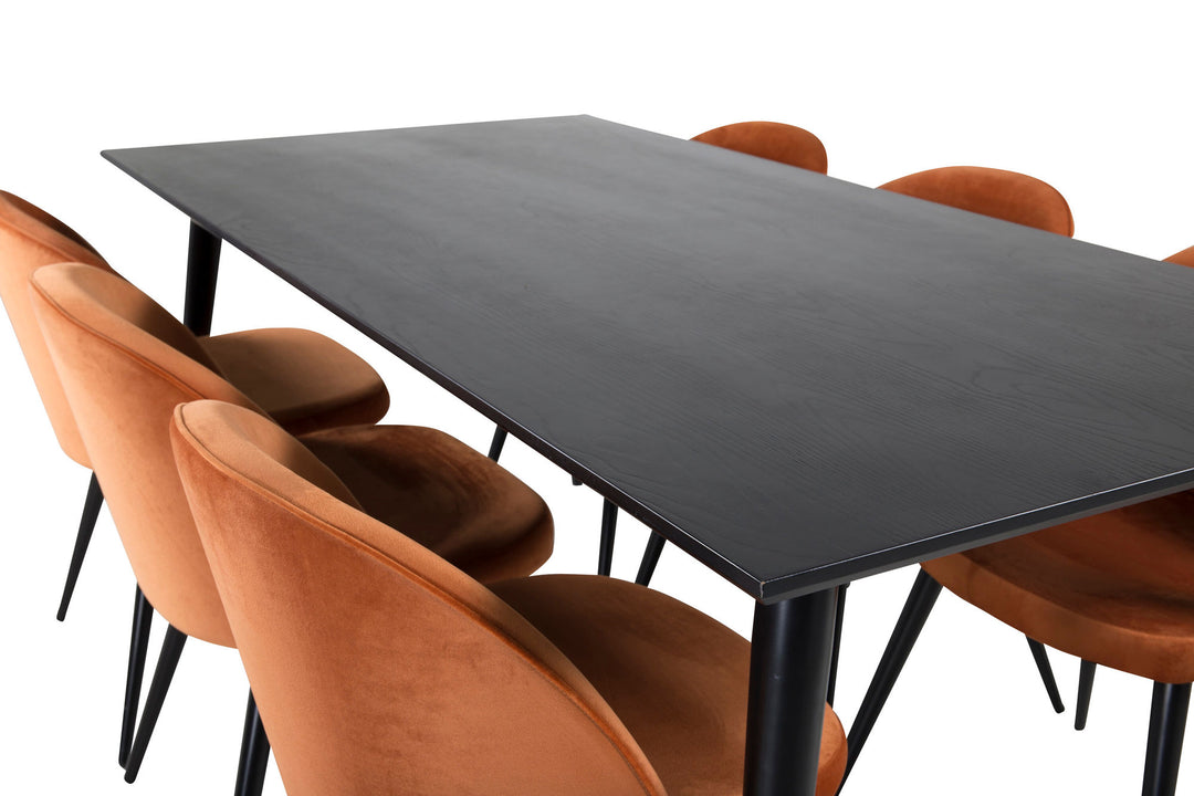 Venture Home Dipp Dining Table - 180*90cm - Black Veneer / all black legs +Velvet Dining Chair - Orange / Black_6