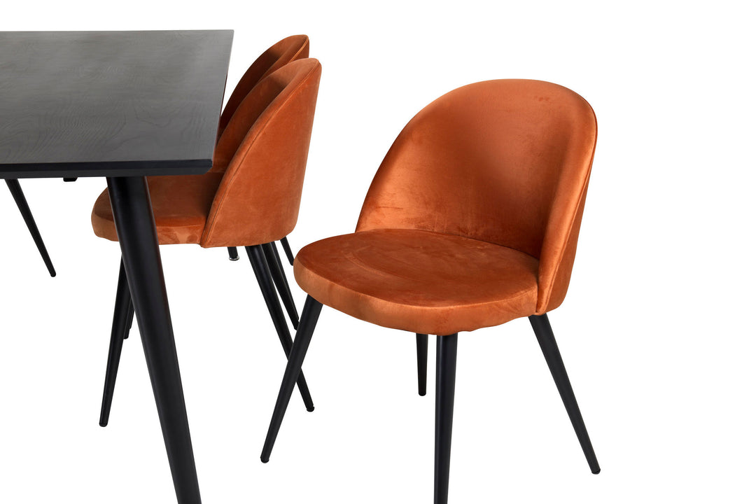Venture Home Dipp Dining Table - 180*90cm - Black Veneer / all black legs +Velvet Dining Chair - Orange / Black_6