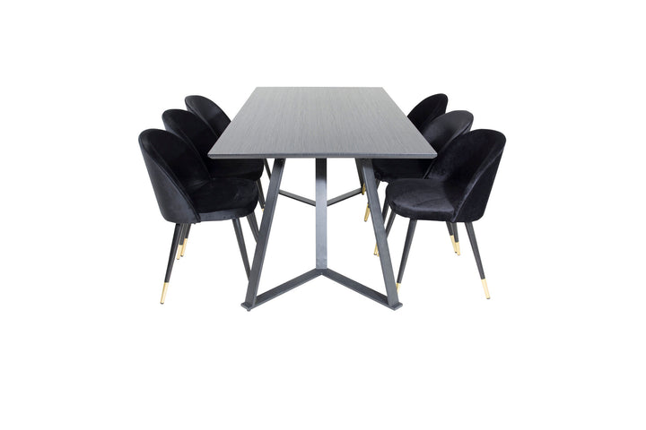 Venture Home Marina Dining Table - Black top / Black Legs +Velvet Dining Chair Brass - Black / Black_6