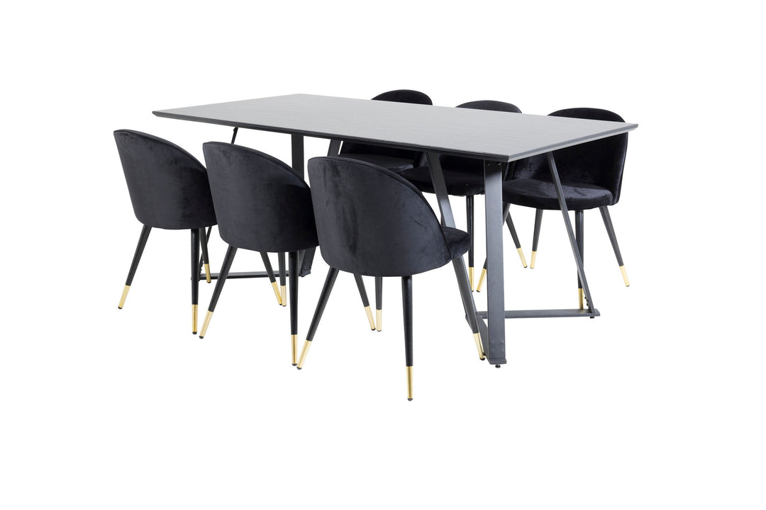 Venture Home Marina Dining Table - Black top / Black Legs +Velvet Dining Chair Brass - Black / Black_6