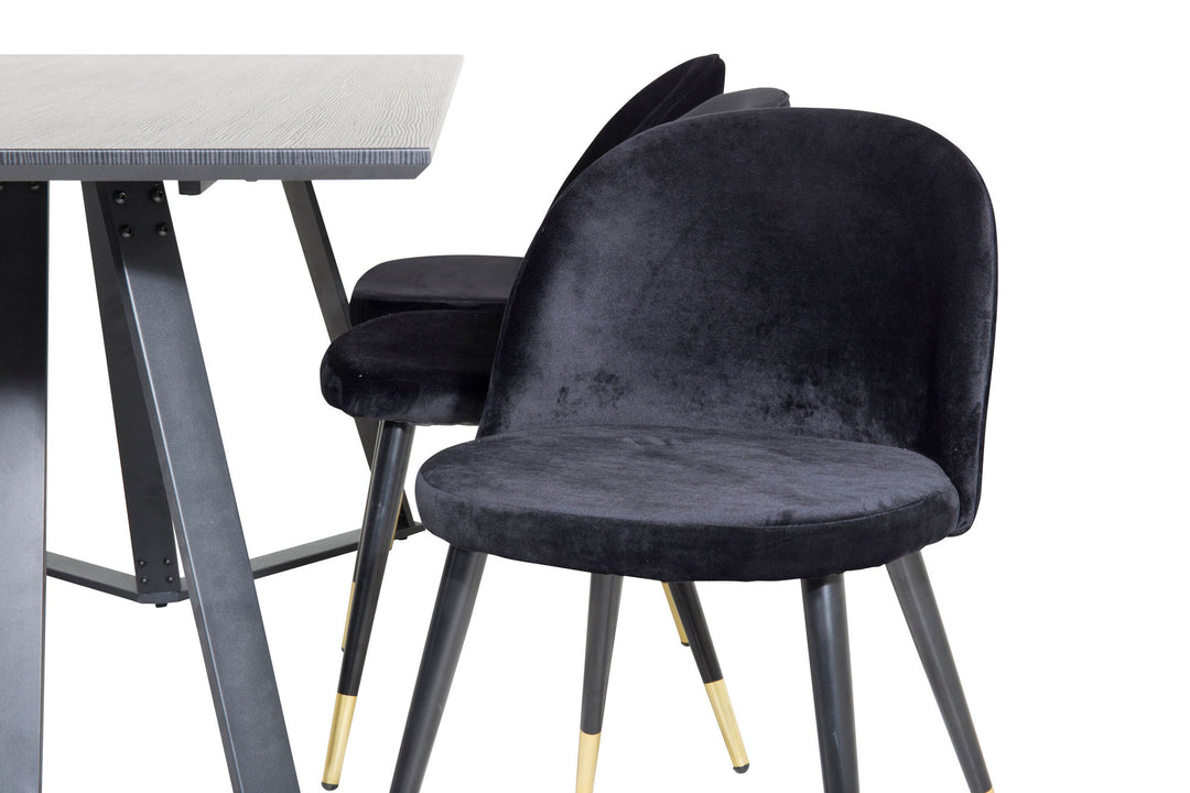 Venture Home Marina Dining Table - Black top / Black Legs +Velvet Dining Chair Brass - Black / Black_6
