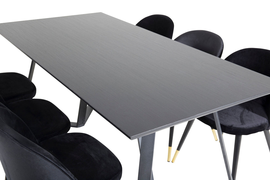 Venture Home Marina Dining Table - Black top / Black Legs +Velvet Dining Chair Brass - Black / Black_6
