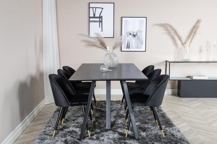 Venture Home Marina Dining Table - Black top / Black Legs +Velvet Dining Chair Brass - Black / Black_6
