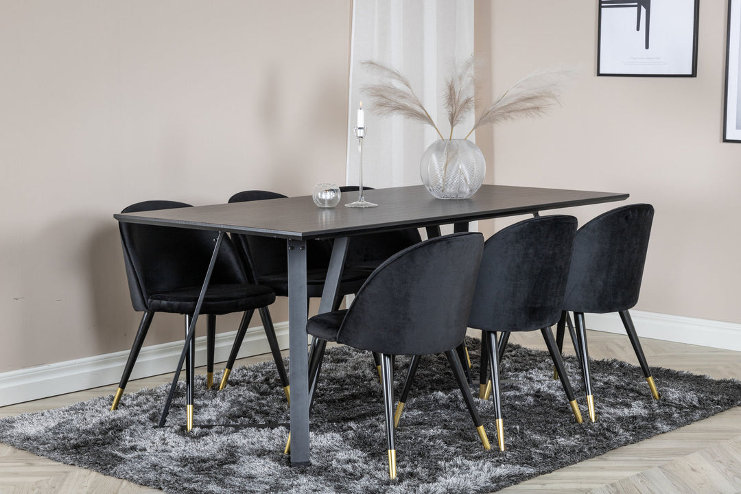 Venture Home Marina Dining Table - Black top / Black Legs +Velvet Dining Chair Brass - Black / Black_6