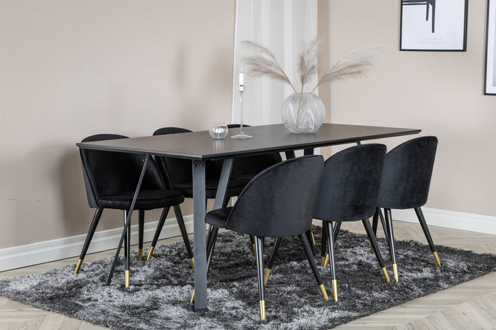 Venture Home Marina Dining Table - Black top / Black Legs +Velvet Dining Chair Brass - Black / Black_6