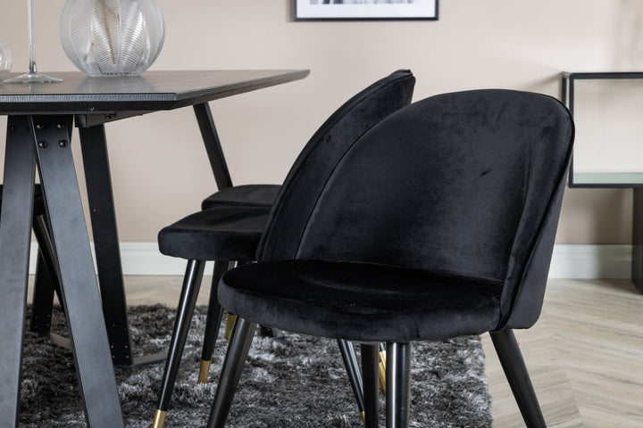 Venture Home Marina Dining Table - Black top / Black Legs +Velvet Dining Chair Brass - Black / Black_6