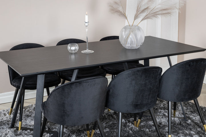 Venture Home Marina Dining Table - Black top / Black Legs +Velvet Dining Chair Brass - Black / Black_6