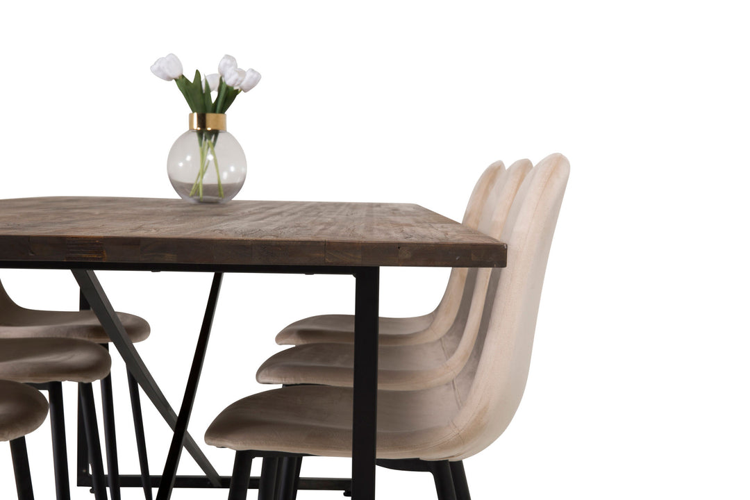Venture Home Padang Matbord - Svart / mörk Teak - 250*100*H76+Polar Dining Chair - Black legs / Beige Velvet_6