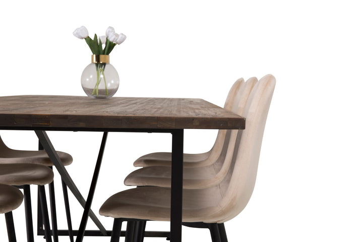 Venture Home Padang Matbord - Svart / mörk Teak - 250*100*H76+Polar Dining Chair - Black legs / Beige Velvet_6