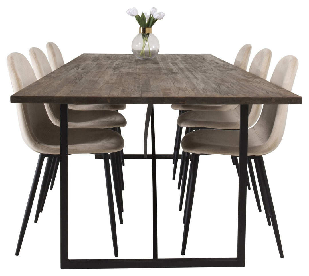 Venture Home Padang Matbord - Svart / mörk Teak - 250*100*H76+Polar Dining Chair - Black legs / Beige Velvet_6