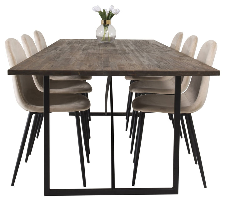 Venture Home Padang Matbord - Svart / mörk Teak - 250*100*H76+Polar Dining Chair - Black legs / Beige Velvet_6