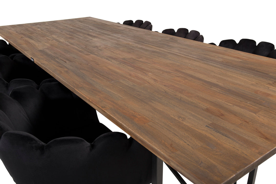 Venture Home Padang Matbord - Svart / mörk Teak - 250*100*H76+Limhamn - Chair - Black Velvet_6