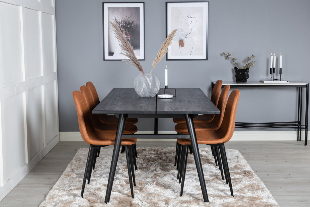 Venture Home Sleek Extentiontable Black Brushed - 195*95+Polar Dining Chair - Brown / Black _6