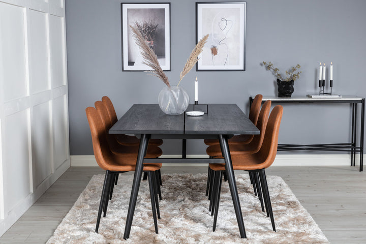 Venture Home Sleek Extentiontable Black Brushed - 195*95+Polar Dining Chair - Brown / Black _6