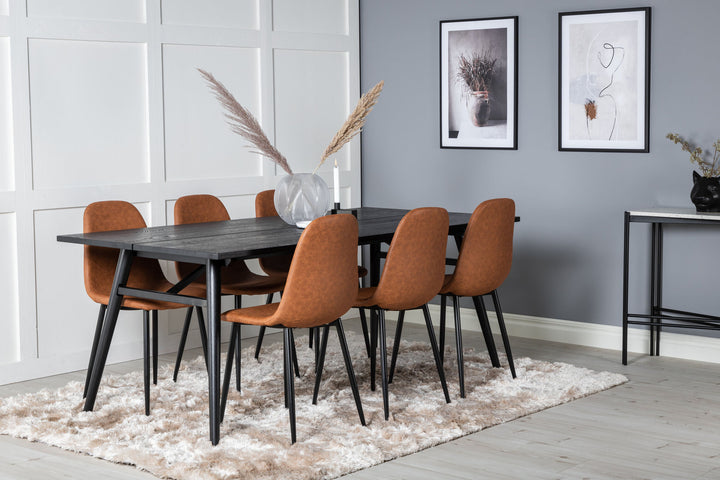 Venture Home Sleek Extentiontable Black Brushed - 195*95+Polar Dining Chair - Brown / Black _6