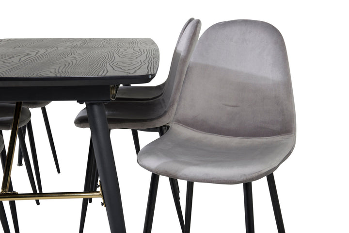 Venture Home Gold Extention table - 180/220*85*H76 Black Veneer - Black legs - Brass details+Polar Dining Chair - Black legs / Light Grey Velvet (ersätter 19902-885)_6