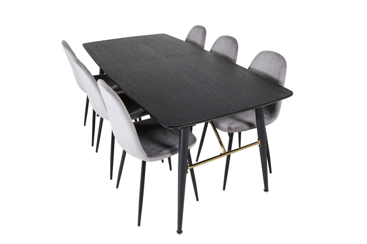 Venture Home Gold Extention table - 180/220*85*H76 Black Veneer - Black legs - Brass details+Polar Dining Chair - Black legs / Light Grey Velvet (ersätter 19902-885)_6