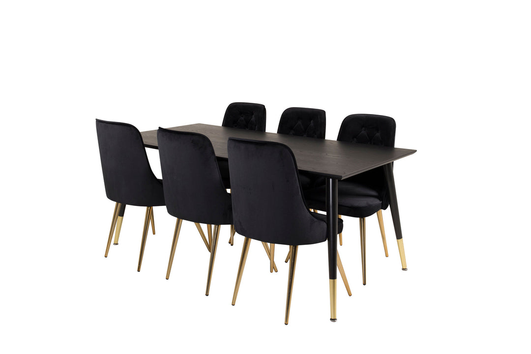 Venture Home Dipp Dining Table - 180*90cm - Black Veneer / black legs w brass dipp - Velvet Deluxe Chair - Black/Matt Brass Leg 6