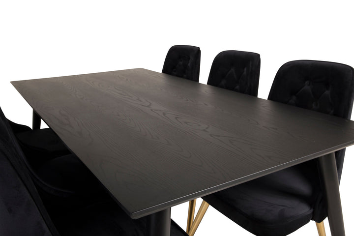 Venture Home Dipp Dining Table - 180*90cm - Black Veneer / black legs w brass dipp - Velvet Deluxe Chair - Black/Matt Brass Leg 6