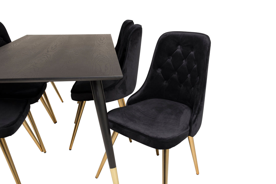 Venture Home Dipp Dining Table - 180*90cm - Black Veneer / black legs w brass dipp - Velvet Deluxe Chair - Black/Matt Brass Leg 6