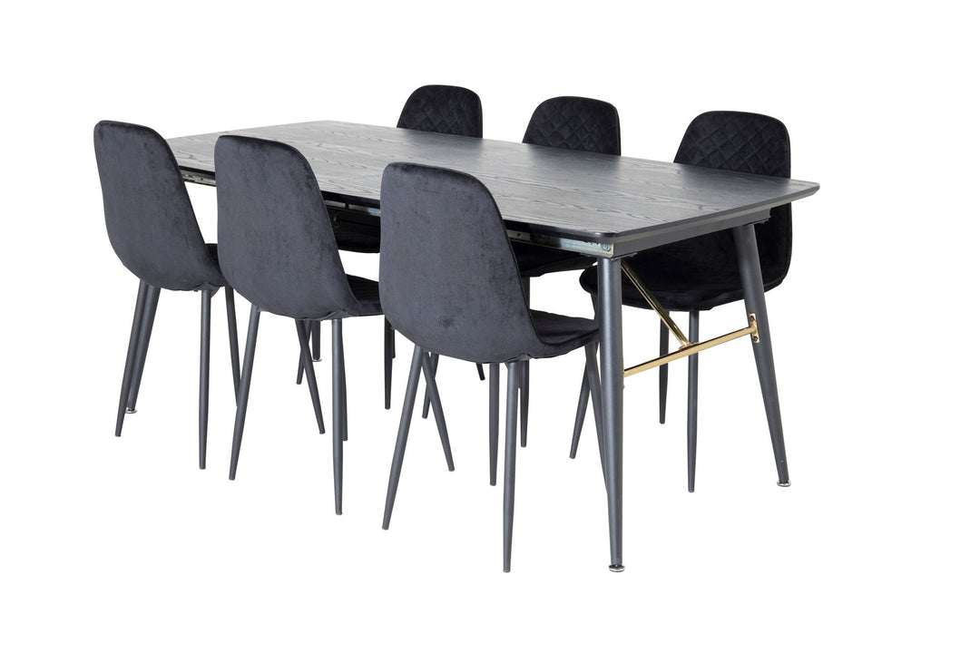 Venture Home Gold Extention table - 180/220*85*H76 Black Veneer - Black legs - Brass details+Polar Diamond Dining Chair - Black Legs - Black Velvet_6