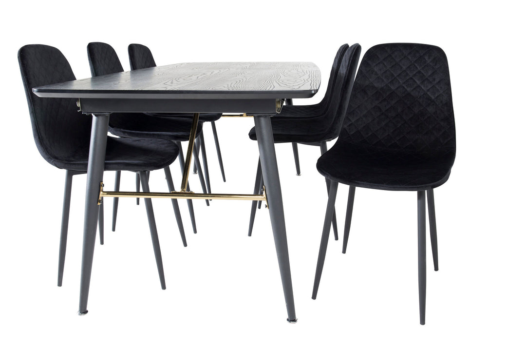 Venture Home Gold Extention table - 180/220*85*H76 Black Veneer - Black legs - Brass details+Polar Diamond Dining Chair - Black Legs - Black Velvet_6
