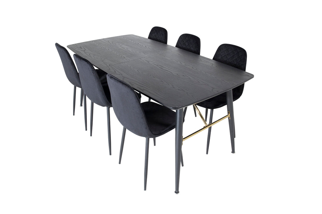 Venture Home Gold Extention table - 180/220*85*H76 Black Veneer - Black legs - Brass details+Polar Diamond Dining Chair - Black Legs - Black Velvet_6