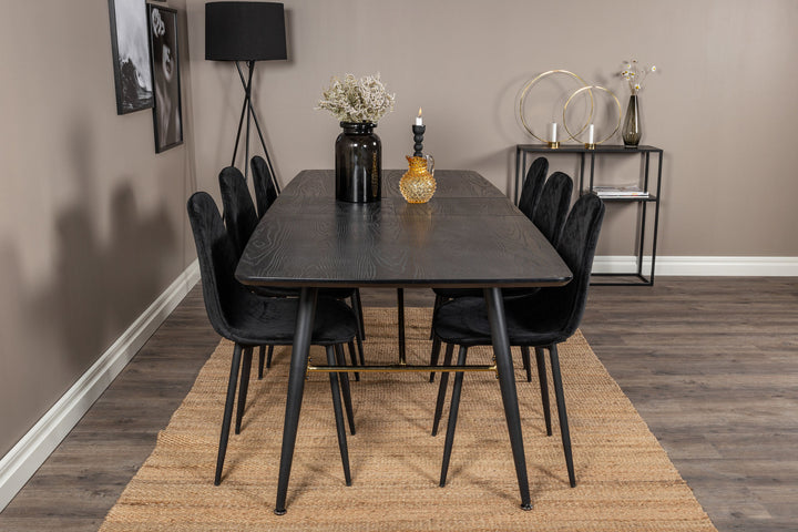 Venture Home Gold Extention table - 180/220*85*H76 Black Veneer - Black legs - Brass details+Polar Diamond Dining Chair - Black Legs - Black Velvet_6