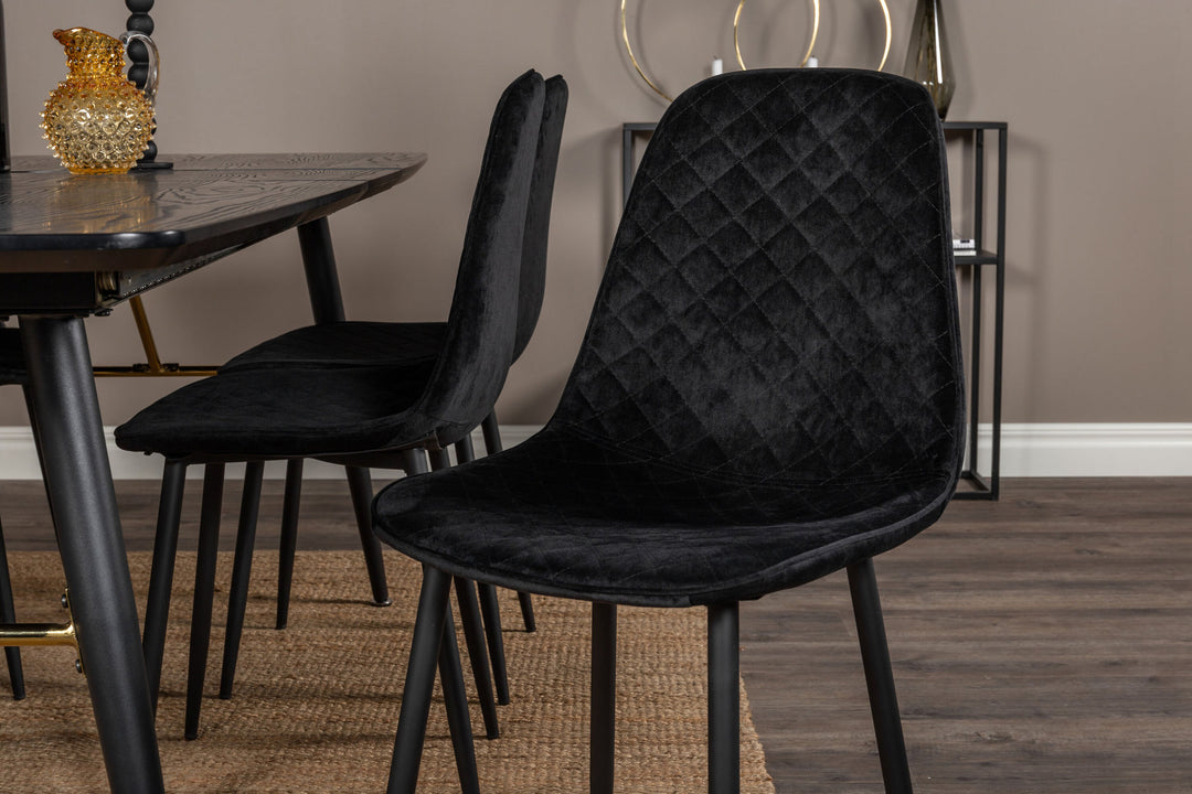 Venture Home Gold Extention table - 180/220*85*H76 Black Veneer - Black legs - Brass details+Polar Diamond Dining Chair - Black Legs - Black Velvet_6