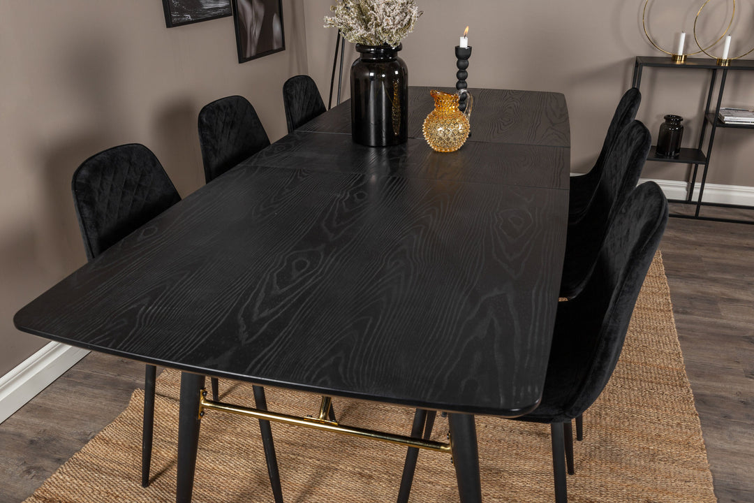 Venture Home Gold Extention table - 180/220*85*H76 Black Veneer - Black legs - Brass details+Polar Diamond Dining Chair - Black Legs - Black Velvet_6