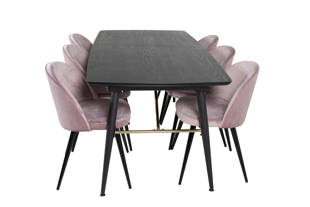 Venture Home Gold Extention table - 180/220*85*H76 Black Veneer - Black legs - Brass details+Velvet Dining Chair - Pink / Black_6