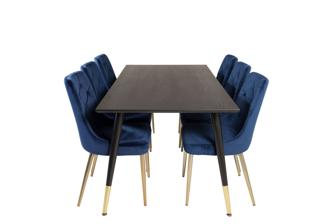 Venture Home Dipp Dining Table - 180*90cm - Black Veneer / black legs w brass dipp - Velvet Deluxe Chair - Blue/Matt Brass Leg 6