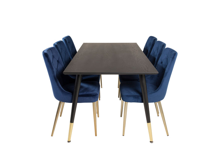 Venture Home Dipp Dining Table - 180*90cm - Black Veneer / black legs w brass dipp - Velvet Deluxe Chair - Blue/Matt Brass Leg 6