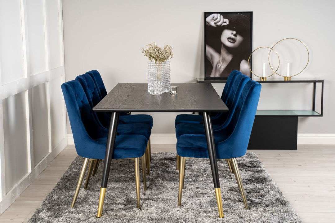 Venture Home Dipp Dining Table - 180*90cm - Black Veneer / black legs w brass dipp - Velvet Deluxe Chair - Blue/Matt Brass Leg 6