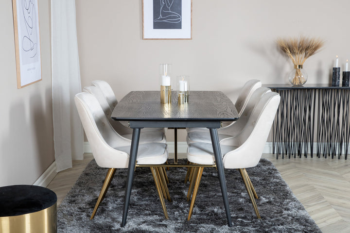 Venture Home Gold Extention table - 180/220*85*H76 Black Veneer - Black legs - Brass details+Velvet Deluxe Dining Chair - Beige / Brass_6