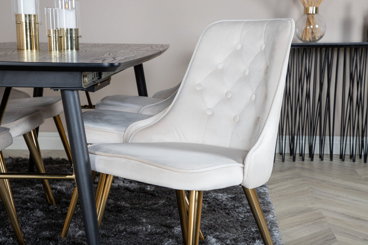Venture Home Gold Extention table - 180/220*85*H76 Black Veneer - Black legs - Brass details+Velvet Deluxe Dining Chair - Beige / Brass_6