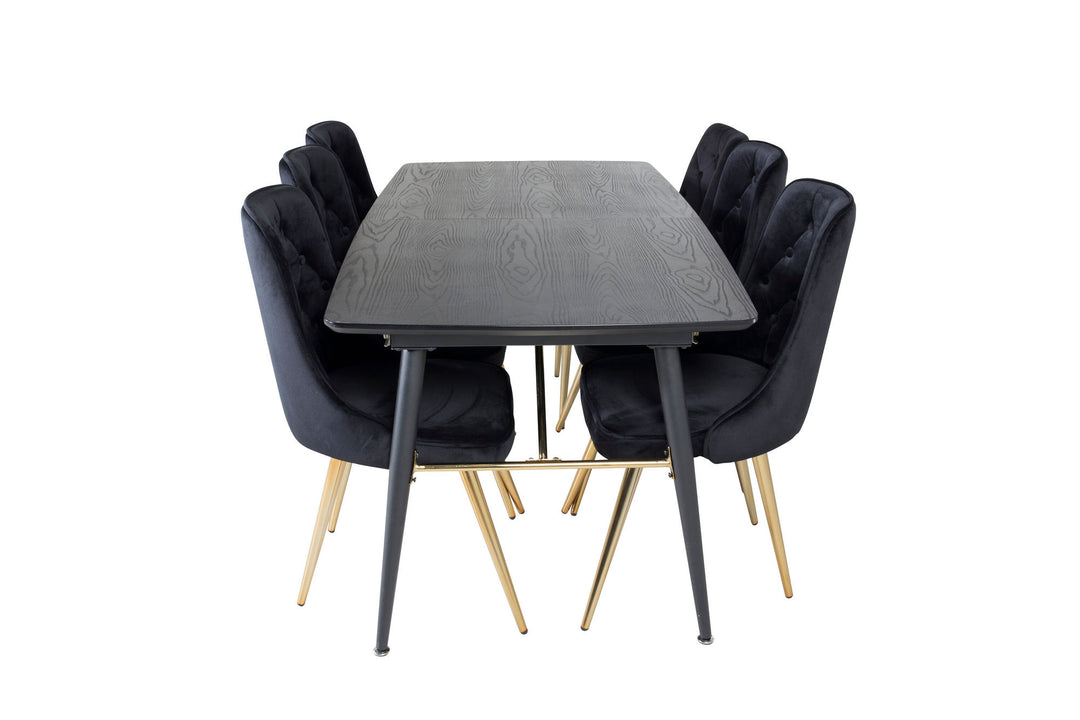 Venture Home Gold Extention table - 180/220*85*H76 Black Veneer - Black legs - Brass details+Velvet Deluxe Dining Chair - Black / Brass_6