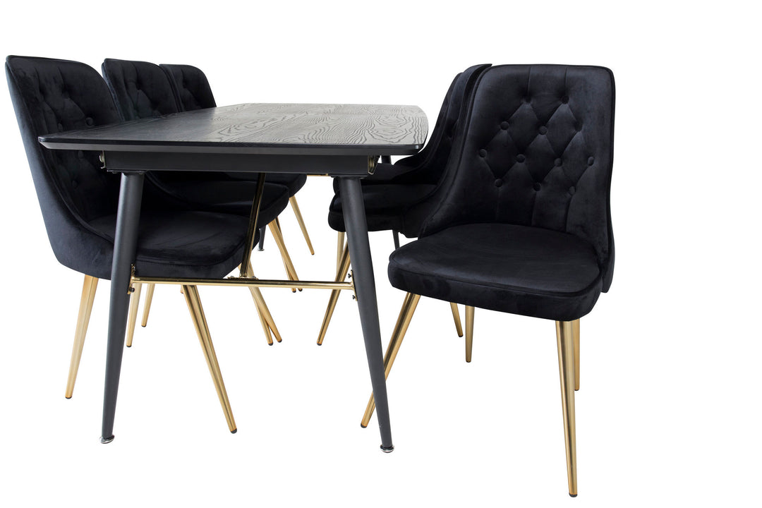 Venture Home Gold Extention table - 180/220*85*H76 Black Veneer - Black legs - Brass details+Velvet Deluxe Dining Chair - Black / Brass_6