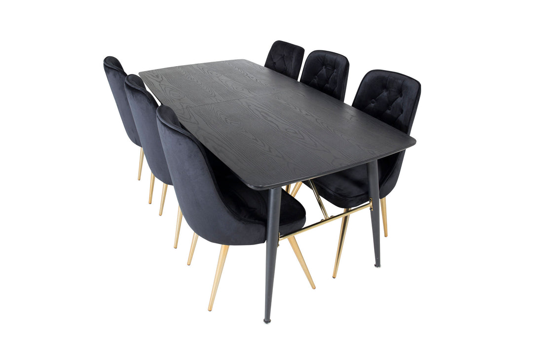 Venture Home Gold Extention table - 180/220*85*H76 Black Veneer - Black legs - Brass details+Velvet Deluxe Dining Chair - Black / Brass_6