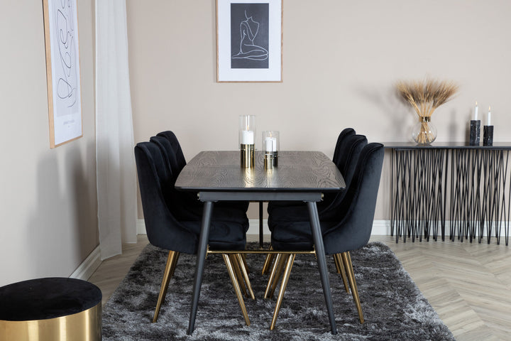 Venture Home Gold Extention table - 180/220*85*H76 Black Veneer - Black legs - Brass details+Velvet Deluxe Dining Chair - Black / Brass_6