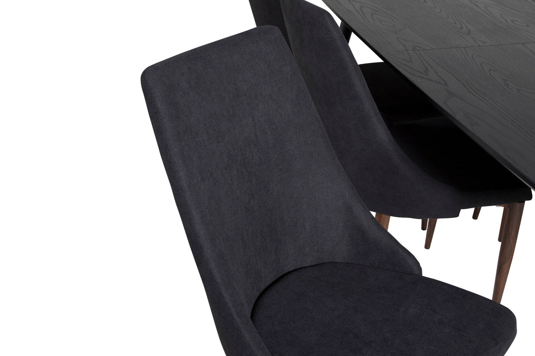 Venture Home Gold Extention table - 180/220*85*H76 Black Veneer - Black legs - Brass details+Leone Dining Chair - Walnut legs - Black Fabric_6