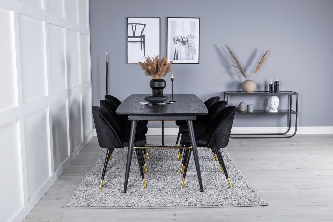 Venture Home Gold Extention table - 180/220*85*H76 Black Veneer - Black legs - Brass details+Velvet Dining Chair Brass - Black / Black_6