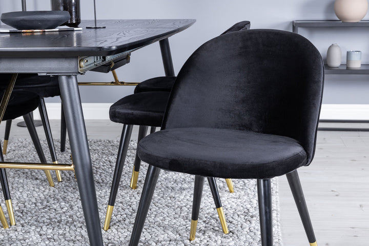 Venture Home Gold Extention table - 180/220*85*H76 Black Veneer - Black legs - Brass details+Velvet Dining Chair Brass - Black / Black_6